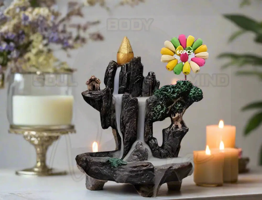 1 Stuk Bergen Rivier Waterval Reflux + 60 Wierookkegels H-1203101