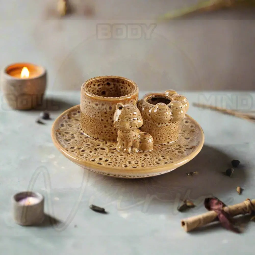 4 in 1 Keramische Wierook Brander C-Bruine spikkels