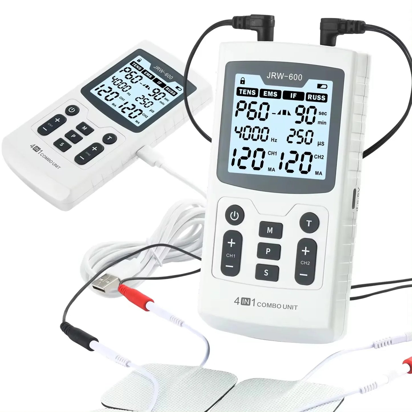 4-in-1 Elektrische Spierstimulator – EMS | IFT | RUSS | TENS Pulselectrostimulator – Hoogfrequent Fysiotherapietoestel