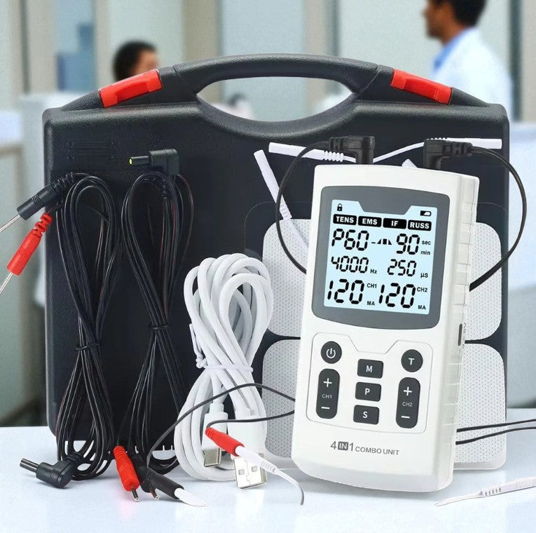 4-in-1 Elektrische Spierstimulator – EMS | IFT | RUSS | TENS Pulselectrostimulator – Hoogfrequent Fysiotherapietoestel