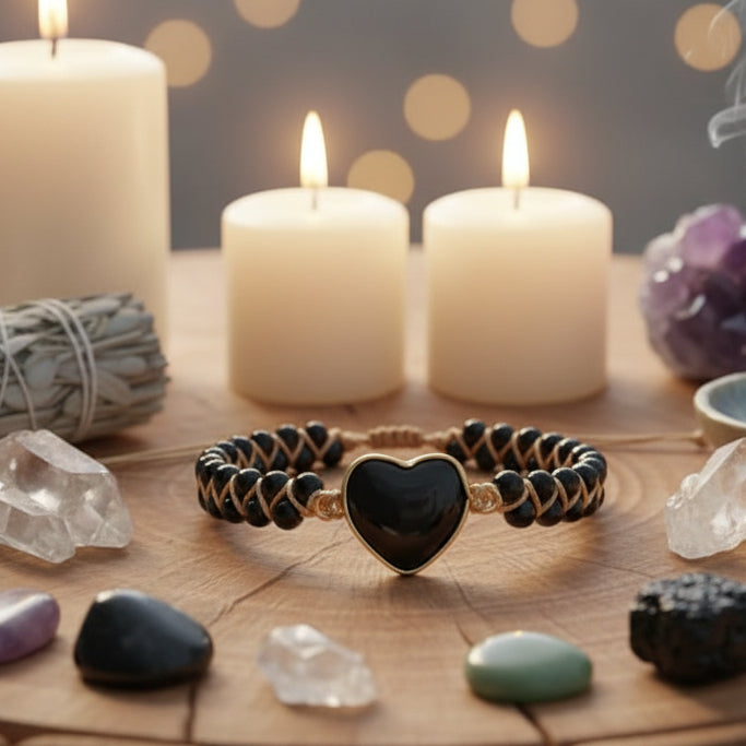 Handgemaakte Obsidiaan Kralen Armband - Verstelbar 16-32 cm