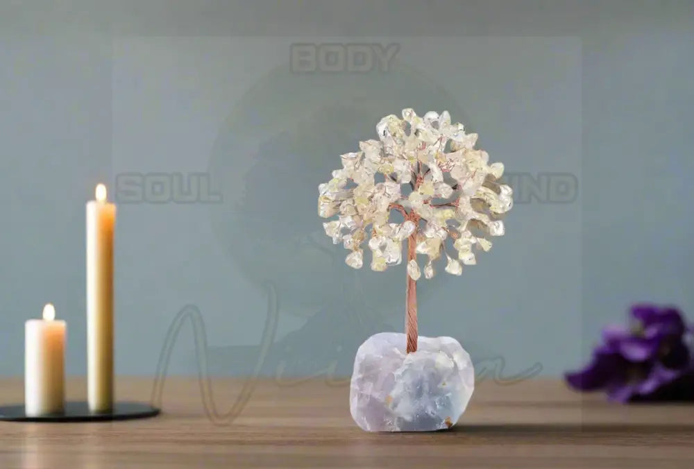 Handgemaakte Kristallen boom - koperdraad omwikkelde edelsteen Citrine & Fluorite