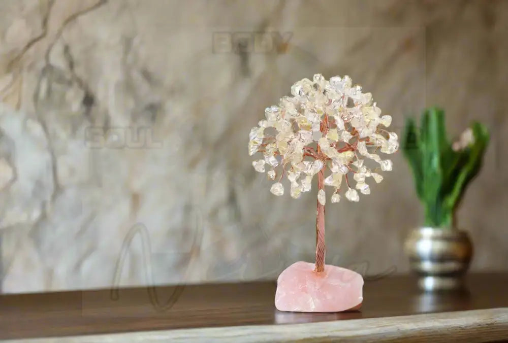Handgemaakte Kristallen boom - koperdraad omwikkelde edelsteen Citrine & Rose Quartz
