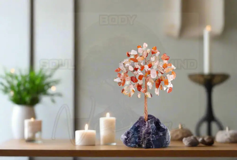 Handgemaakte Kristallen boom - koperdraad omwikkelde edelsteen Multi Crystal & Fluorite 1