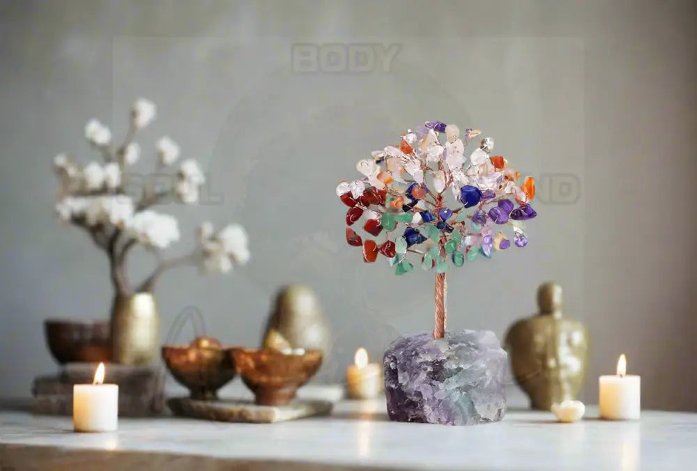 Handgemaakte Kristallen boom - koperdraad omwikkelde edelsteen Multi Crystal & Fluorite 2