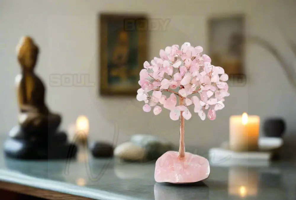 Handgemaakte Kristallen boom - koperdraad omwikkelde edelsteen Rose Quartz