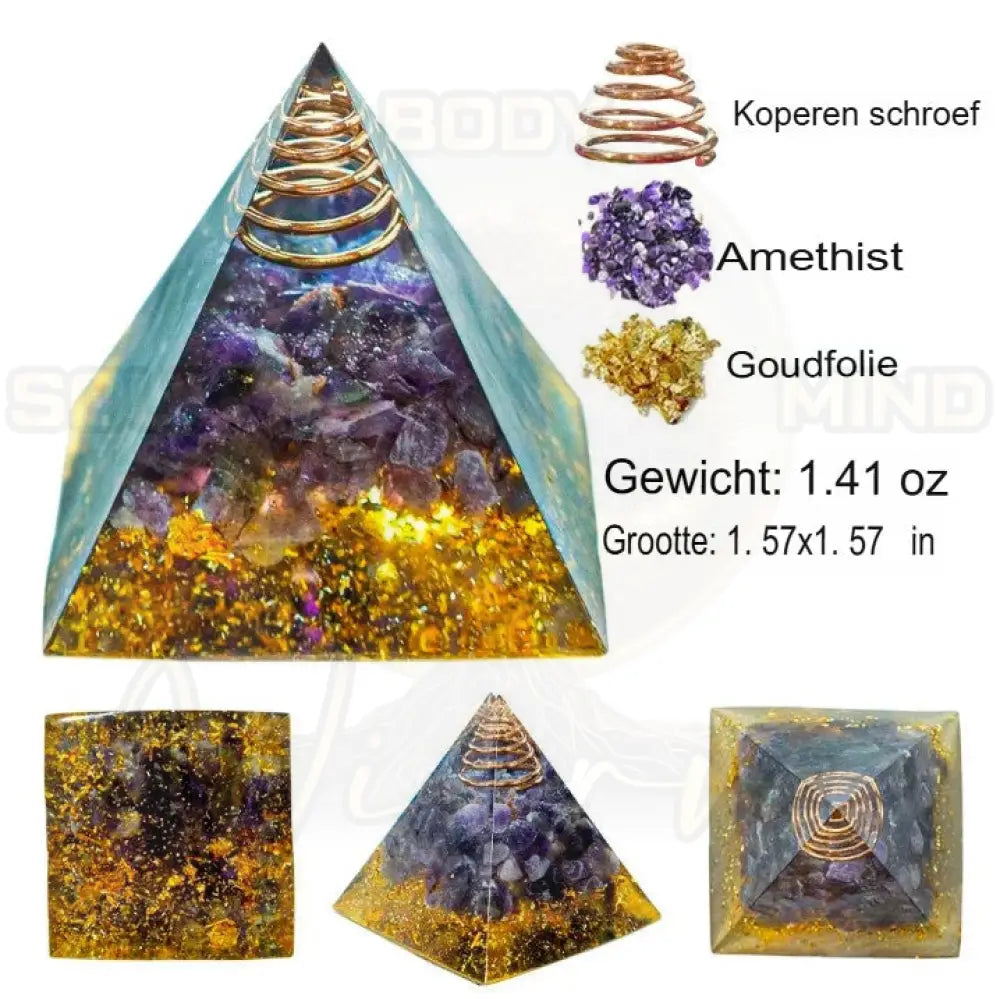 Natuurlijk Kristal Energiegenerator Piramide 4cm Amethist