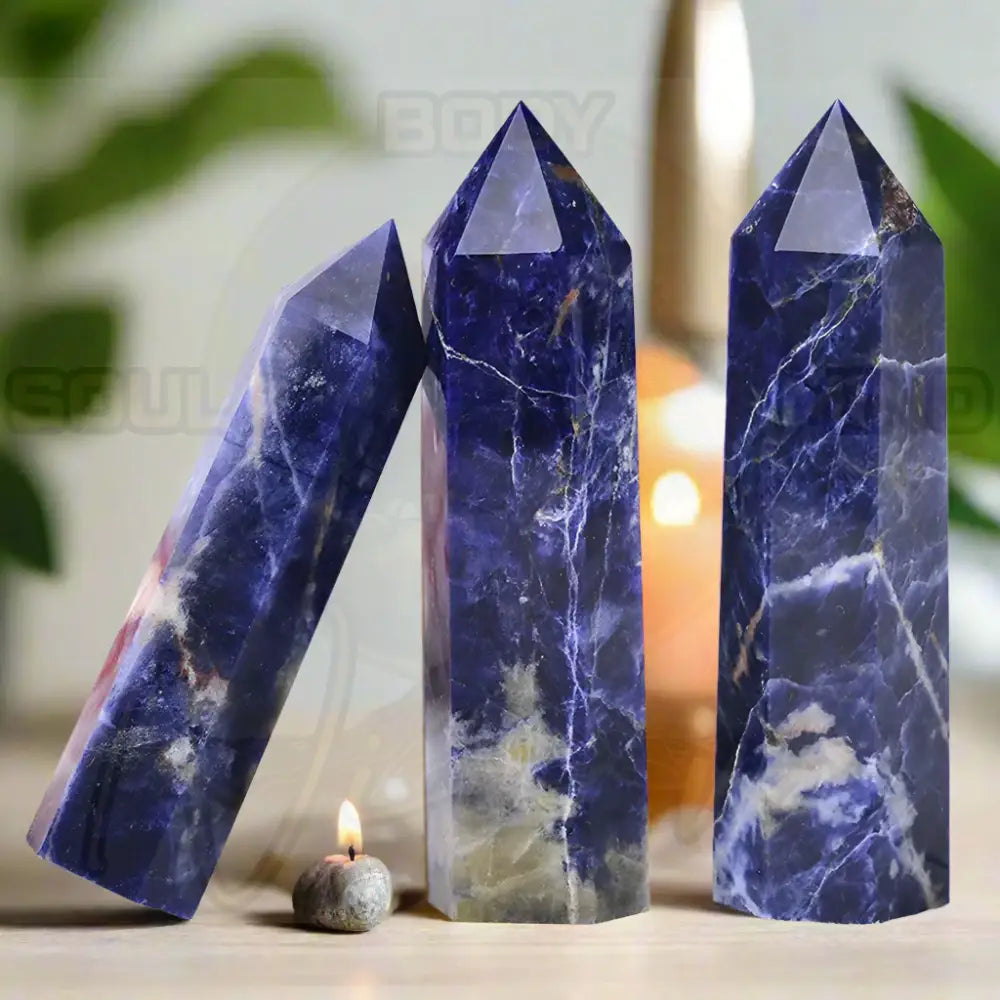 Natuursteen en kristallen puntstaf Blauwadersteen / 1pc Size 70-80mm