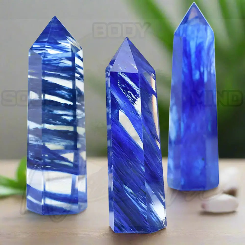 Natuursteen en kristallen puntstaf Blauwe smeltsteen / 1pc Size 70-80mm