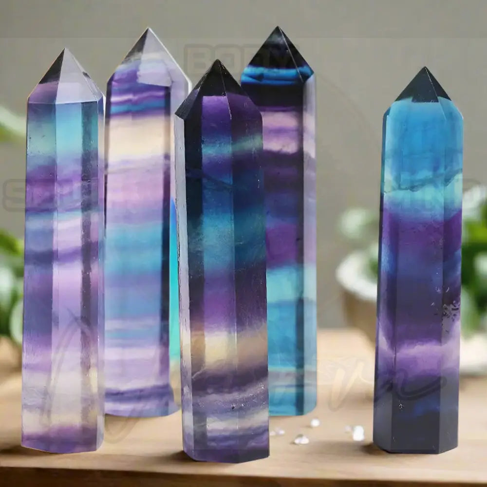 Natuursteen en kristallen puntstaf Gekleurde fluoriet / 1pc Size 40-50mm