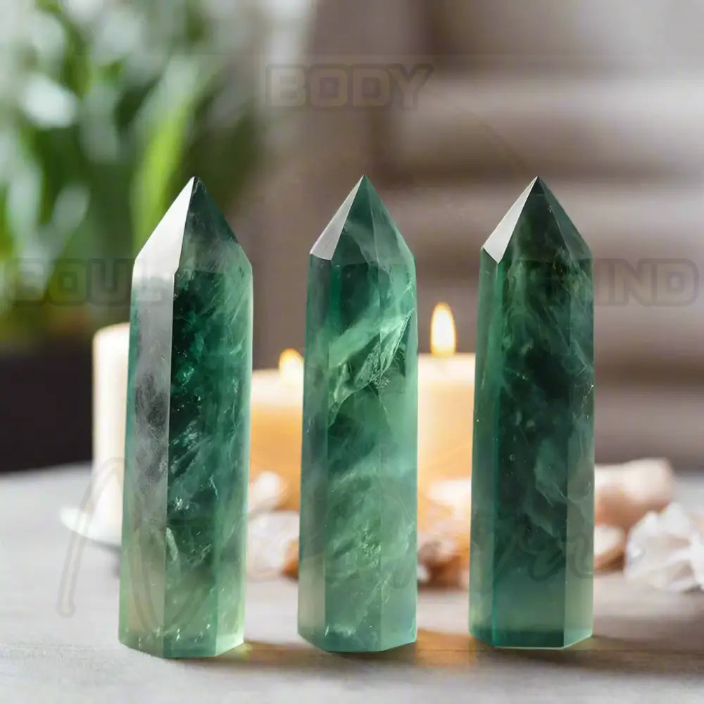 Natuursteen en kristallen puntstaf Groene fluoriet / 1pc Size 70-80mm