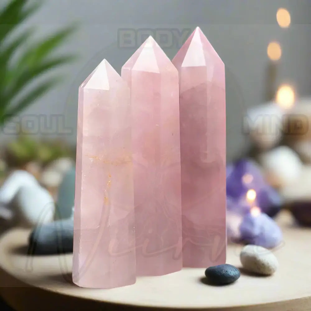 Natuursteen en kristallen puntstaf Rozenkwarts / 1pc Size 50-60mm