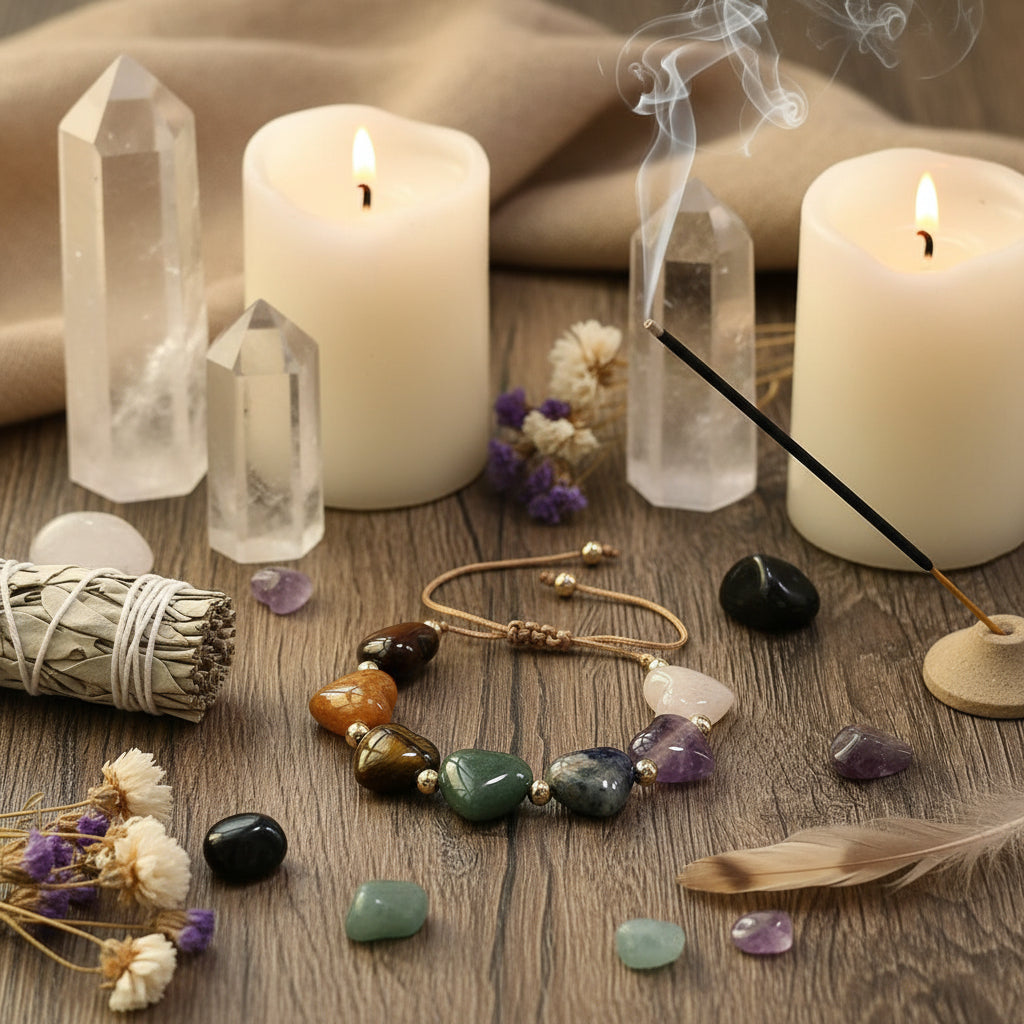 7 Chakra Armband – Amethist, Tijgeroog & Groene Aventurijn 19cm