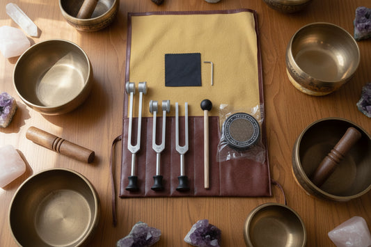 Stemvork lederen hoesjeset voor geluidsheling 128 Hz, 256 Hz en 512 Hz