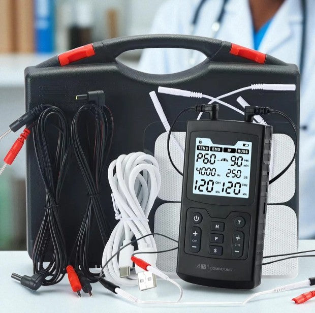 4-in-1 Elektrische Spierstimulator – EMS | IFT | RUSS | TENS Pulselectrostimulator – Hoogfrequent Fysiotherapietoestel