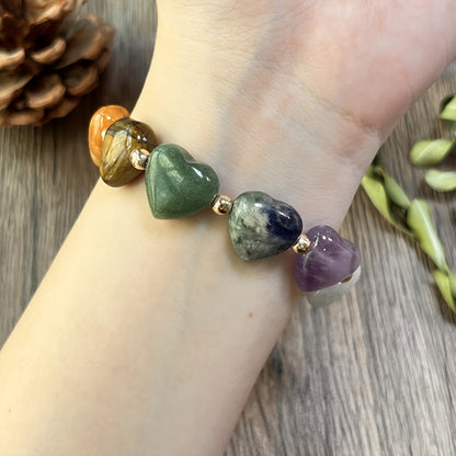 7 Chakra Armband – Amethist, Tijgeroog & Groene Aventurijn 19cm