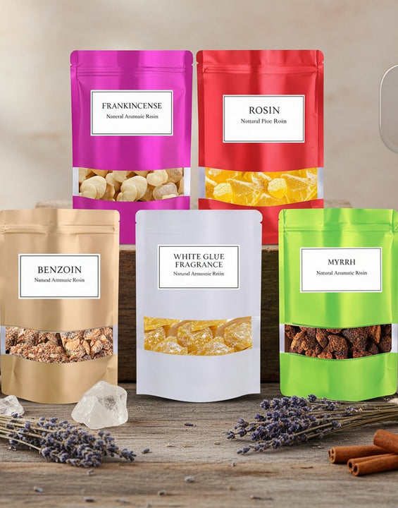 Natuurlijke 5-Hars Combo – Frankincense, Myrrhe, Benzoë, Dennenhars & Witte Gom