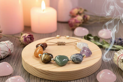 7 Chakra Armband – Amethist, Tijgeroog & Groene Aventurijn 19cm