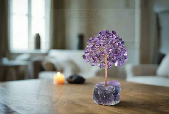 Arbre en cristal fait main - Pierre précieuse enveloppée de fil de cuivre