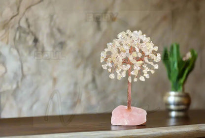 Handgemaakte Kristallen boom - koperdraad omwikkelde edelsteen Citrine & Rose Quartz